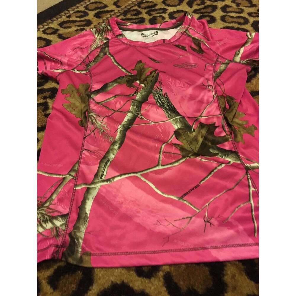 Realtree Women's Juniors Camo Pink Short Sleeve Shirt ActiveT-Shirt Size Large